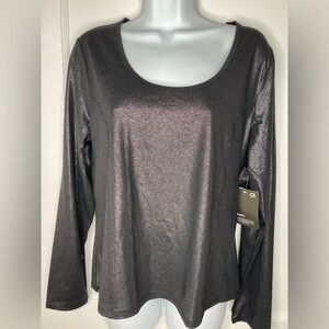 Gap Fit NWT Shimmer Seamed Scoop Neck Women's Black Long Sleeve Top